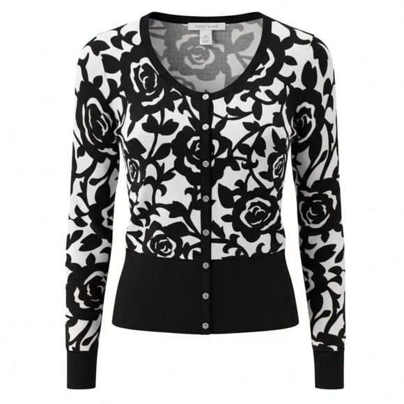 White House Black Market Sweaters - White House Black Market Cardigan Sweater XS Roses Snap Button Fitted Career